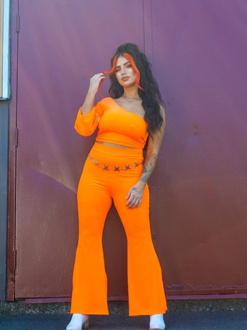 Neon Orange 2-piece Glitter Jumpsuit
